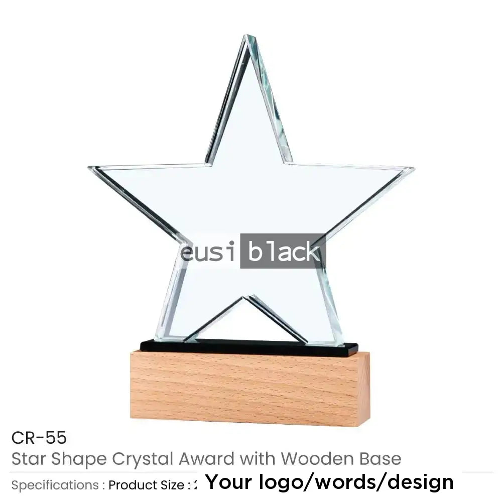 5 Star Crystal Award Wood Base