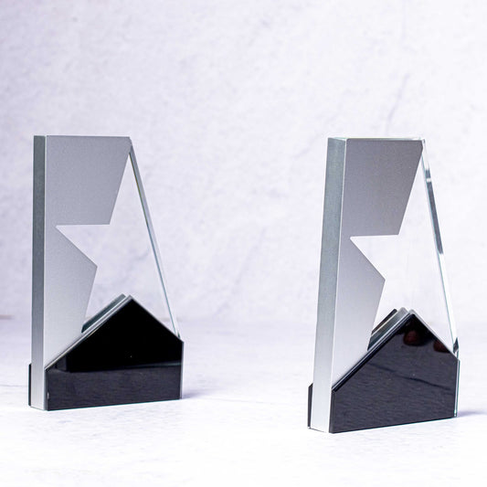 Récompense en cristal de flamme avec base en bois