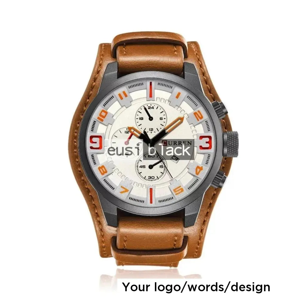 Curren double strap leather watch Brown & white