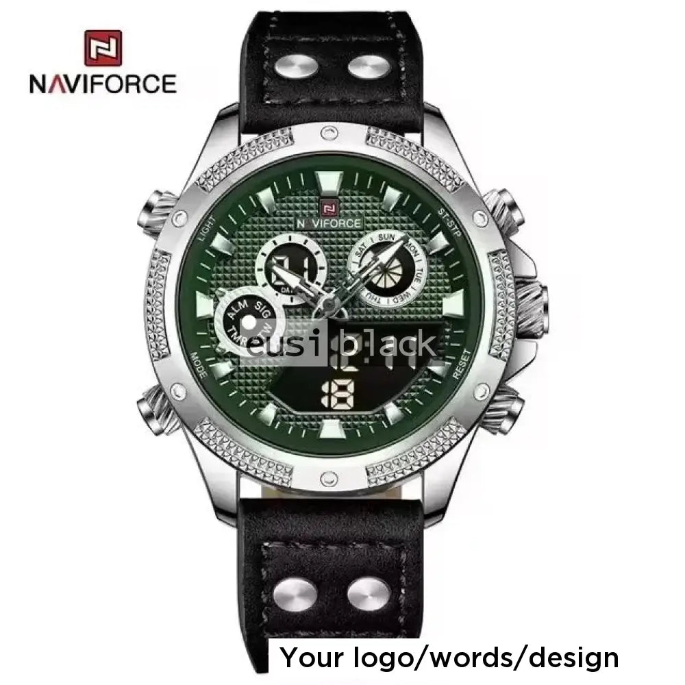 Double pin strap leather watch Black