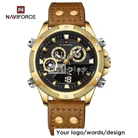 Double pin strap leather watch Brown & gold