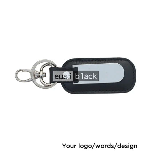 Double ringed leather metallic key chain