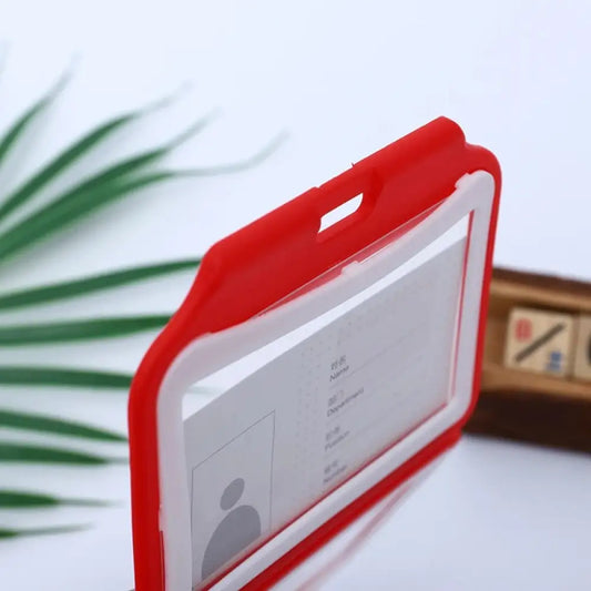 Dual color staff ID name tag pocket | Landscape Red