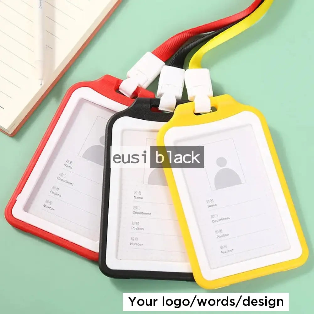 Dual color staff ID name tag pocket | Portrait Black