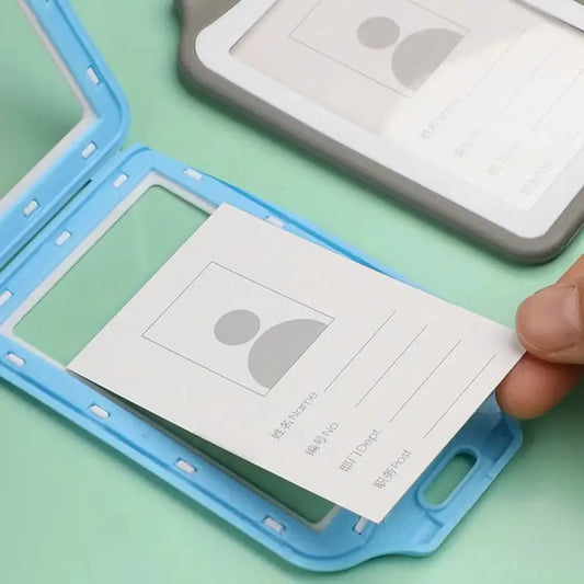 Dual color staff ID name tag pocket | Portrait Sky blue