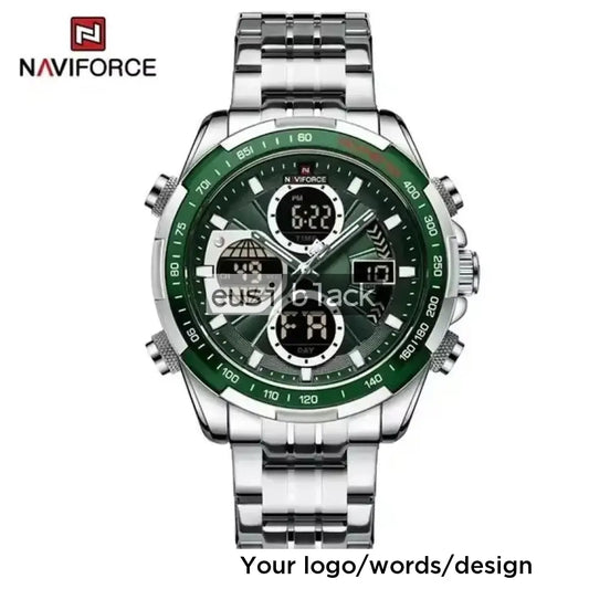 Dual time bullish metallic watch Green