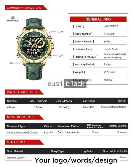 Dual time leather watch