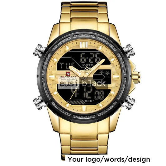 Dual time metallic watch Gold