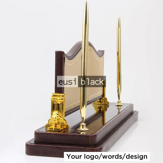 Executive plated wood desk organizer