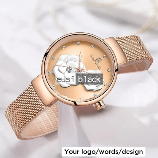 Floral stainless wrist watch Rosegold