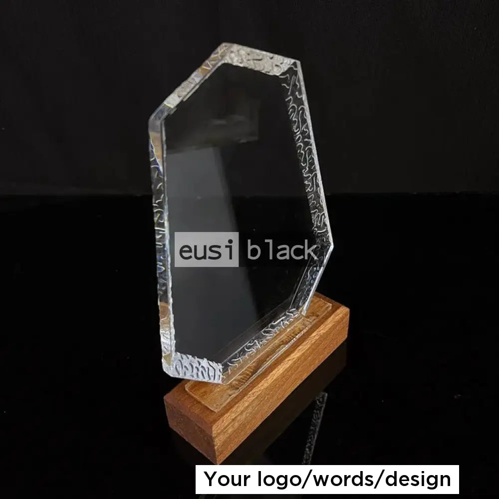Heptagon Crystal Award Wooden Base