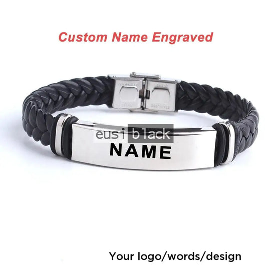 Leather chain-link bracelet