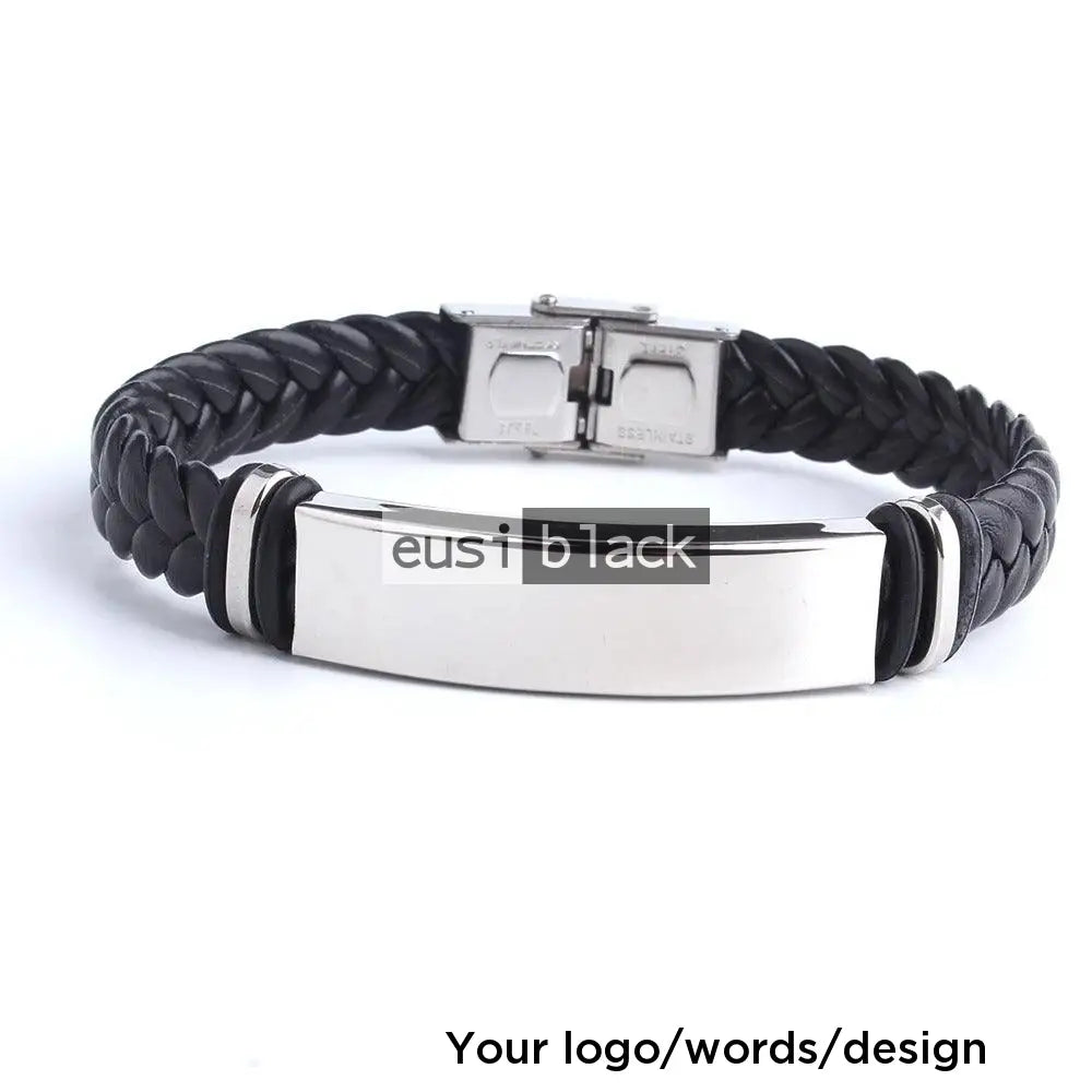 Leather chain-link bracelet Silver