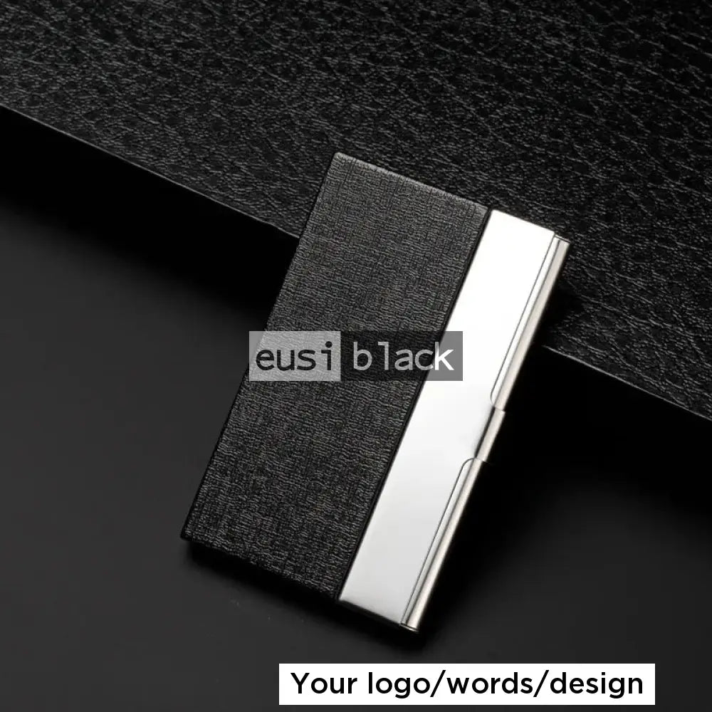Leather metallic business card holder Black