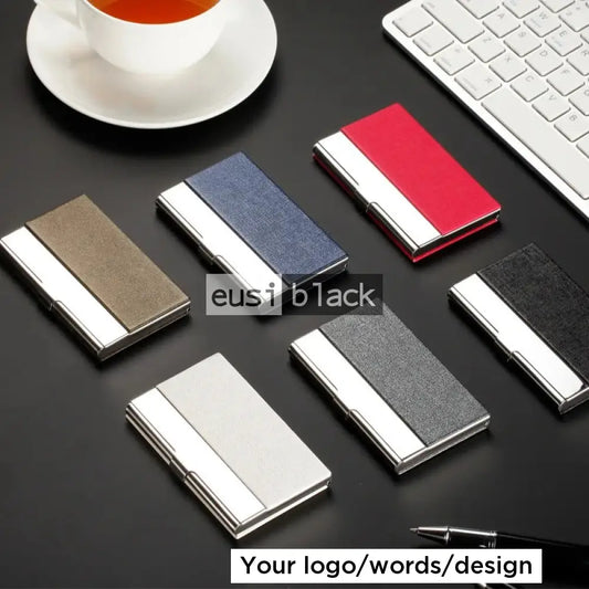 Leather metallic business card holder Red