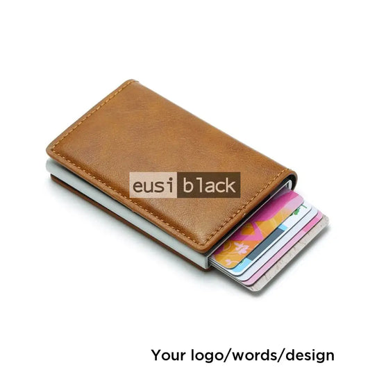 Leather pop-up card holder Light brown