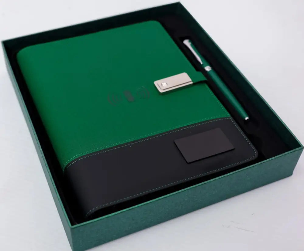 LED inbuilt power bank notebook set Green