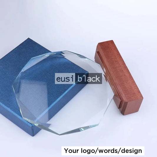 Octagonal Crystal Award Wood Base