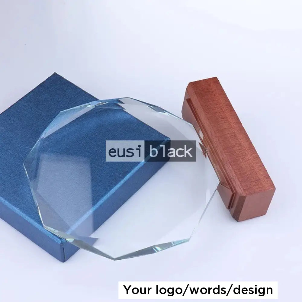 Octagonal Crystal Award Wood Base