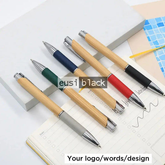 Plastic wood square click pen Blue