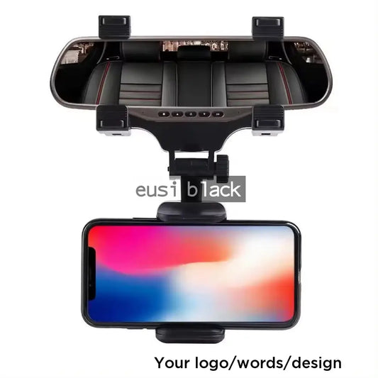 Rear view mirror phone holder