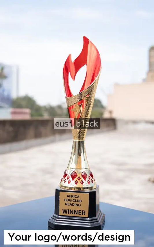 Red flame lit trophy award - 32cm - Gold