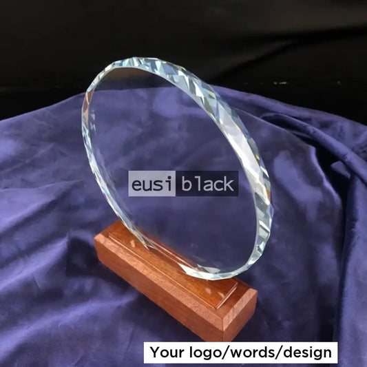 Round Crystal Award Wood Base