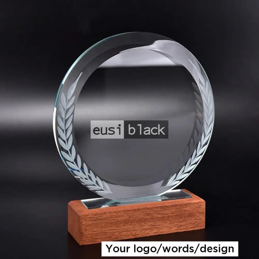 Round Leafy Crystal Wooden Base