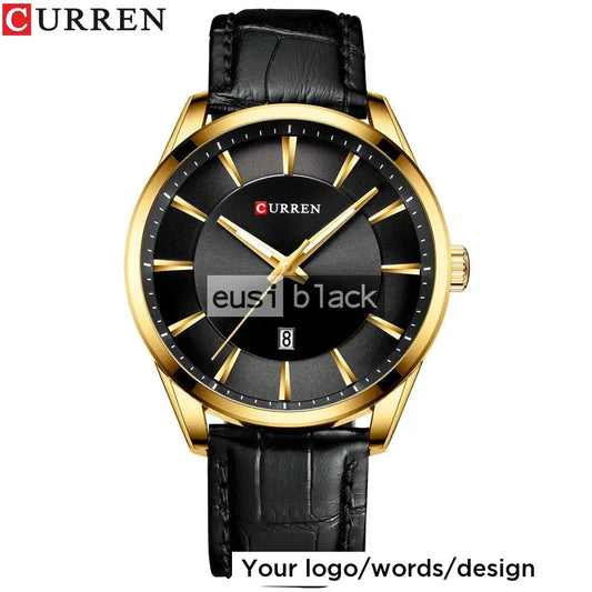 Scarred strap leather watch Black & gold
