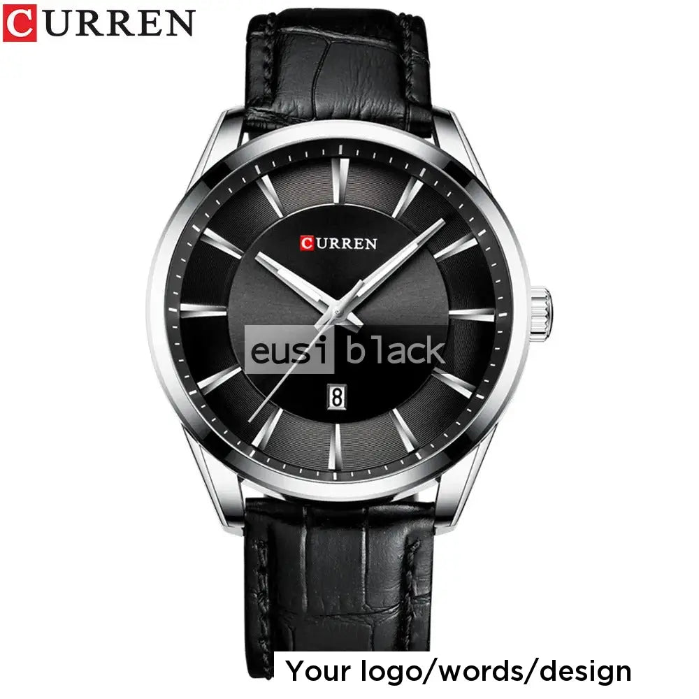 Scarred strap leather watch Black & silver