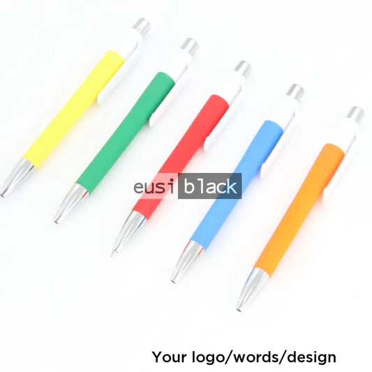 Silver Buttoned Plastic Click Pen