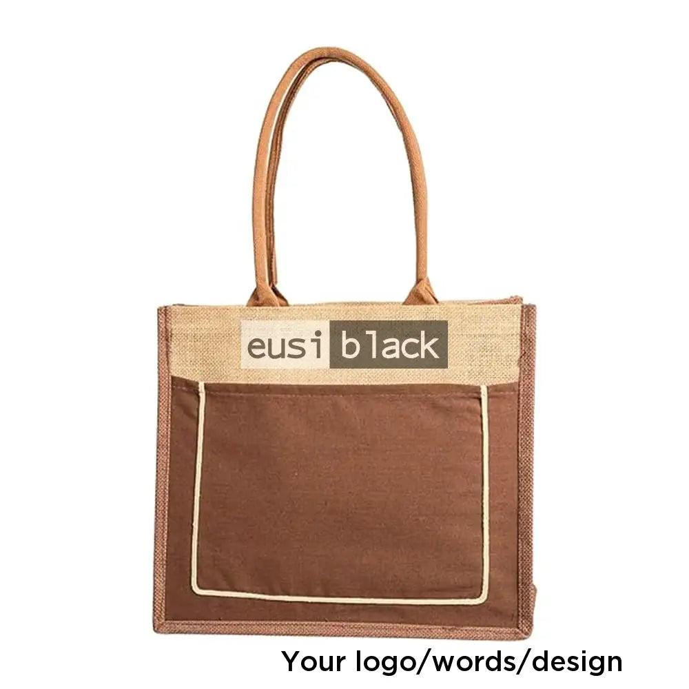 Threaded & zipped tote jute bag - Brown / A5 portrait
