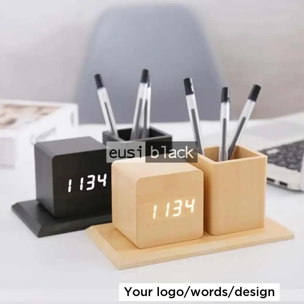 Wooden desk clock Black wood
