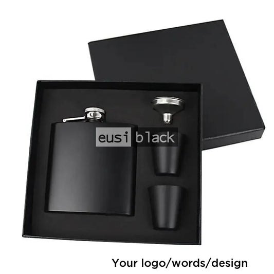 4 Piece matte hip flask set Black