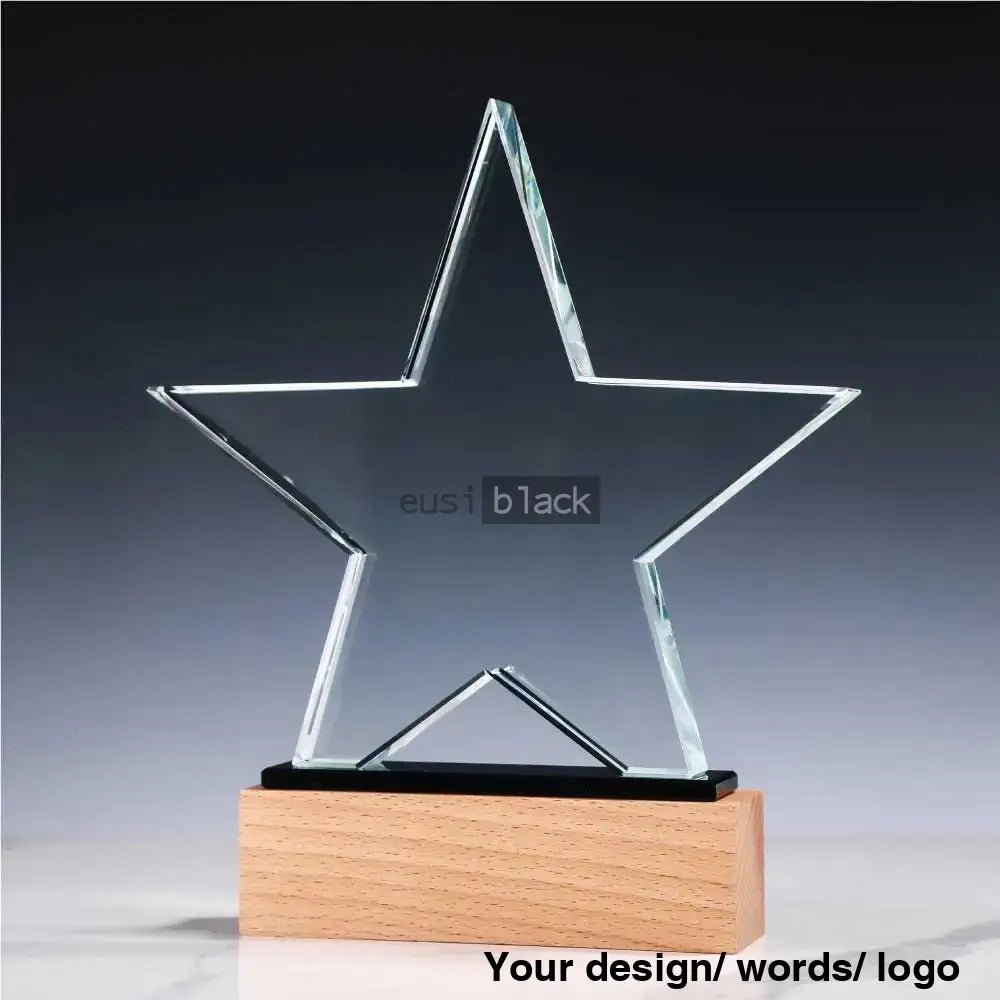 5 Star Crystal Award Wood Base