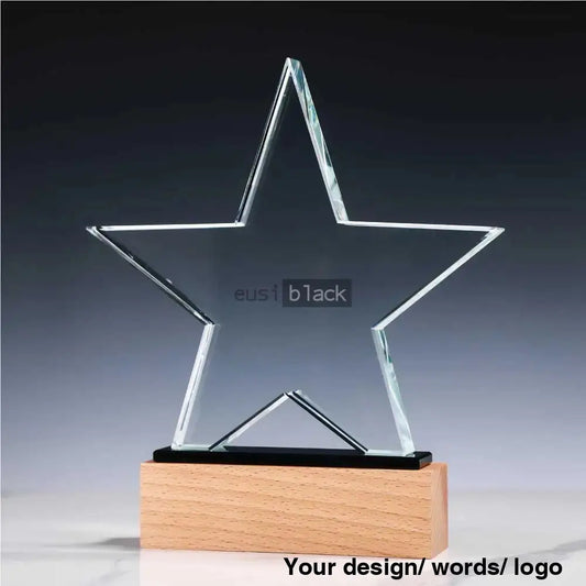 5 Star Crystal Award Wood Base