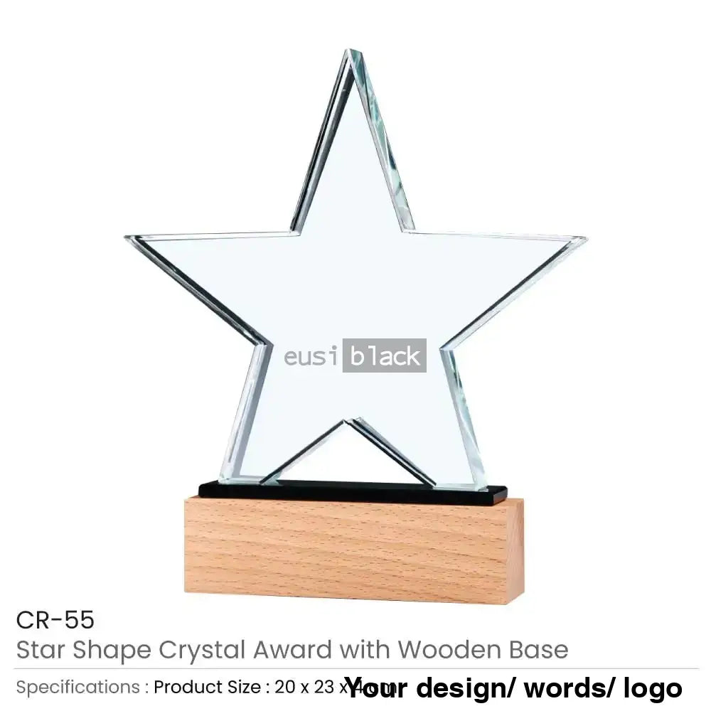 5 Star Crystal Award Wood Base