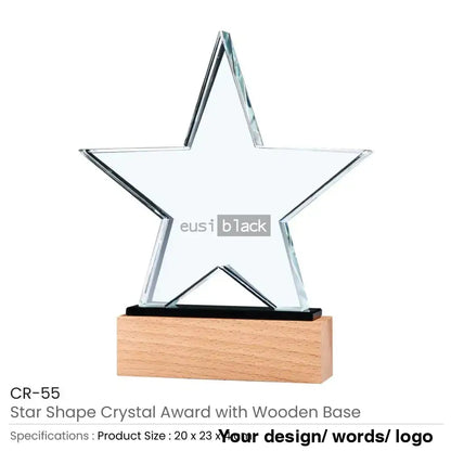 5 Star Crystal Award Wood Base