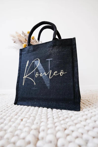 All black jute bag