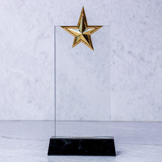 Récompense en cristal de flamme avec base en bois