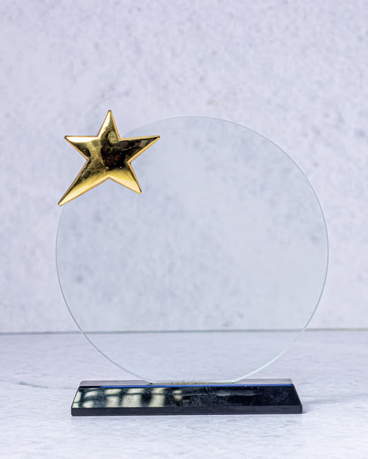 Récompense en cristal de flamme avec base en bois