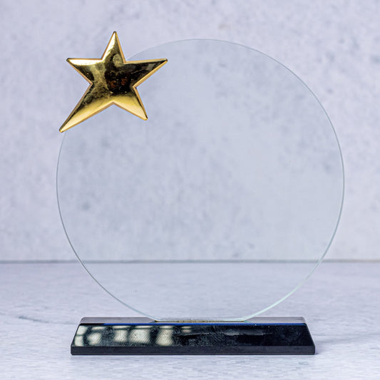 Récompense en cristal de flamme avec base en bois