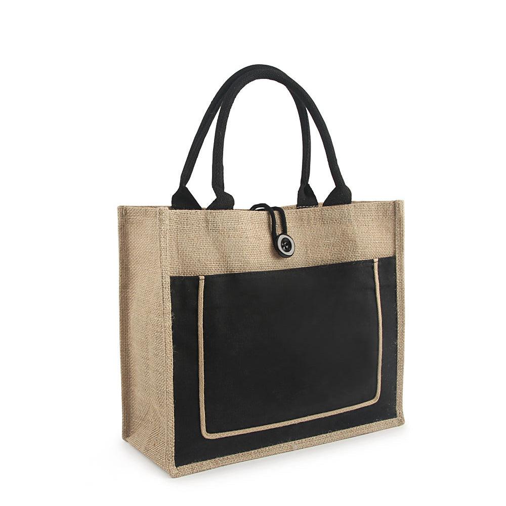 Buttoned & layered tote jute bag