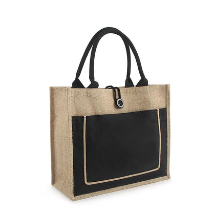 Buttoned & layered tote jute bag