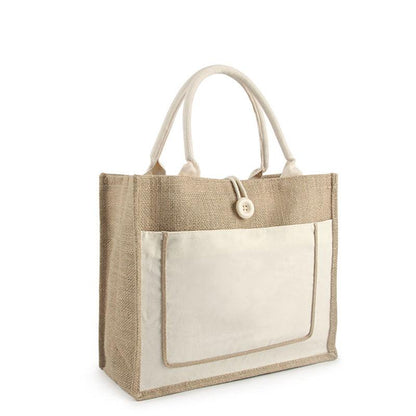 Buttoned & layered tote jute bag