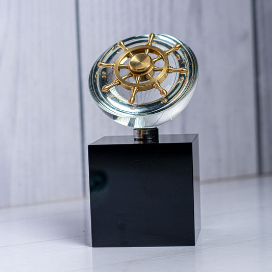 Ship steering helm crystal award