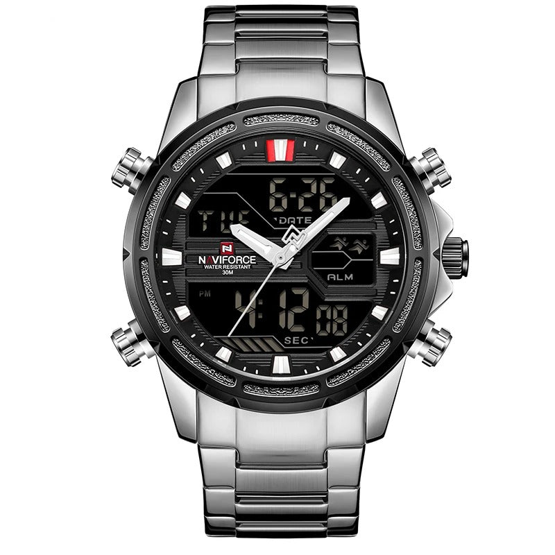 Dual time metallic watch