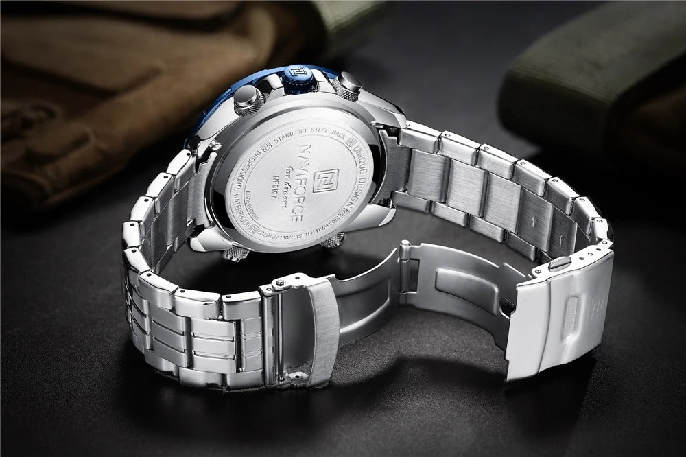 Dual time bullish metallic watch