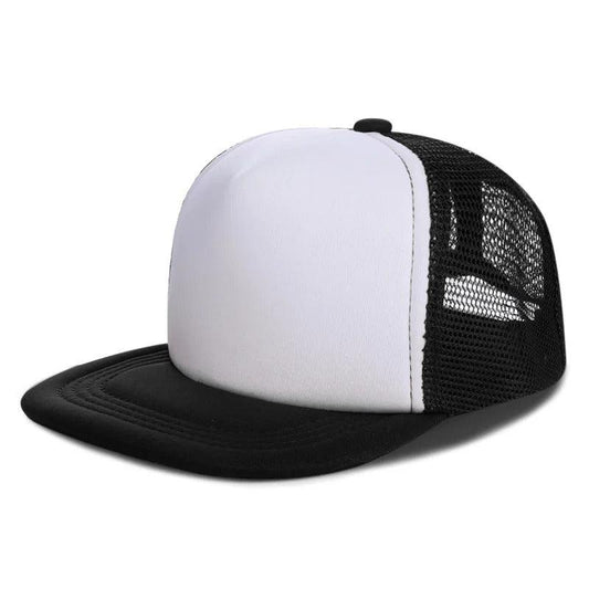 Flat brim trucker hat