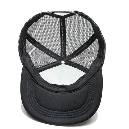 Flat brim trucker hat